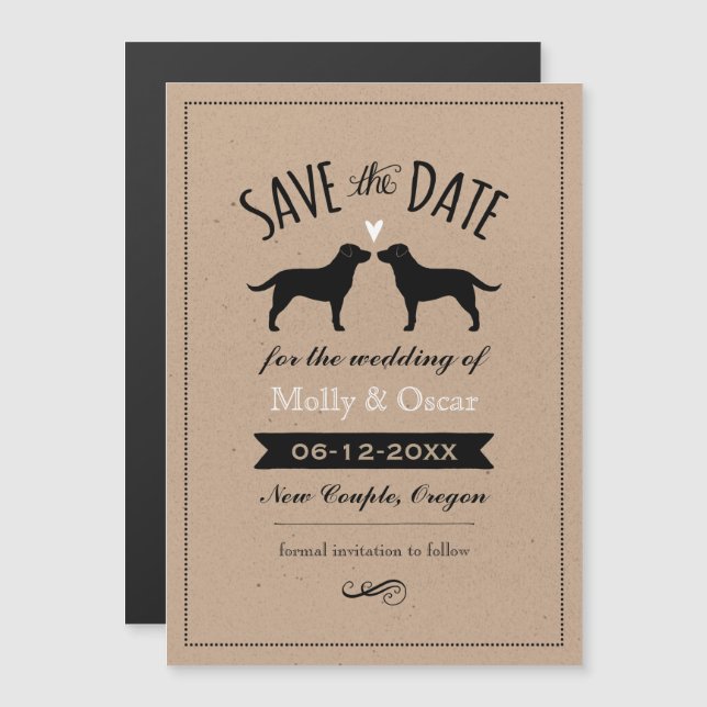 Invitation Magnétique Black Labrador Ramène un mariage Sauvez la date (Devant / Derrière)