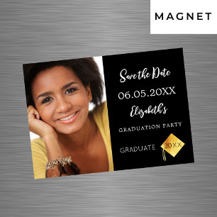 Invitation Magnétique Black white Graduation Party Enregistrer l'aimant 