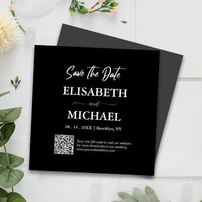 Invitation Magnétique Blanc noir minimal Enregistrer la date Mariage de  (Magnetic invites stick to any metal, ensuring guests remember your special day with ease.)