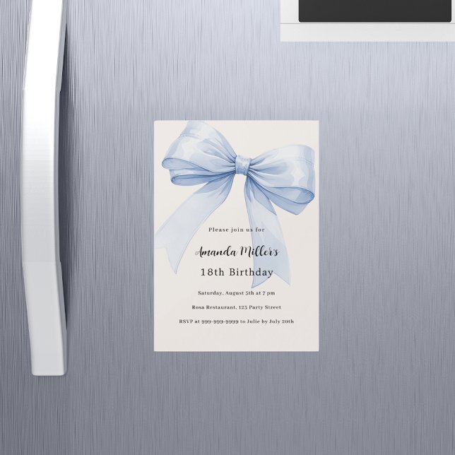 Invitation Magnétique Bleu crème beige luxe anniversaire (Créateur téléchargé)