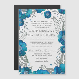 Invitation Magnétique Bleu magnétique Aqua Floral Typographie Vintage
