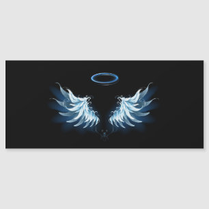 Invitation Magnétique Blue Glowing Angel Wings on black background