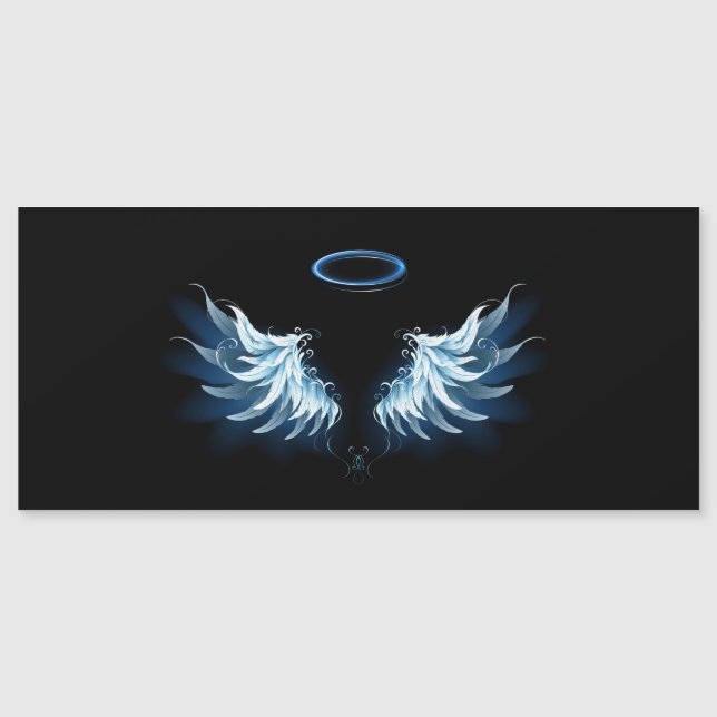 Invitation Magnétique Blue Glowing Angel Wings on black background (Devant)