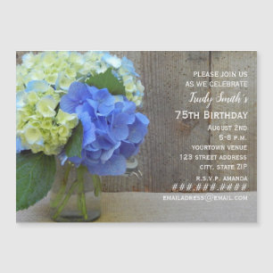 Invitation Magnétique Blue Hydrangea Barnwood Mason Jar Mature Anniversa