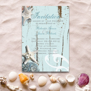 Invitation Magnétique BLue Seashells Beach Mariage