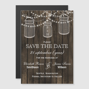 Invitation Magnétique Bocaux en bois de grange sauvez la date