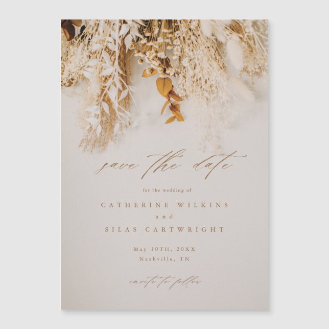 Invitation Magnétique Boho Automne Fleurs Mariage Enregistrer La Date (Devant)