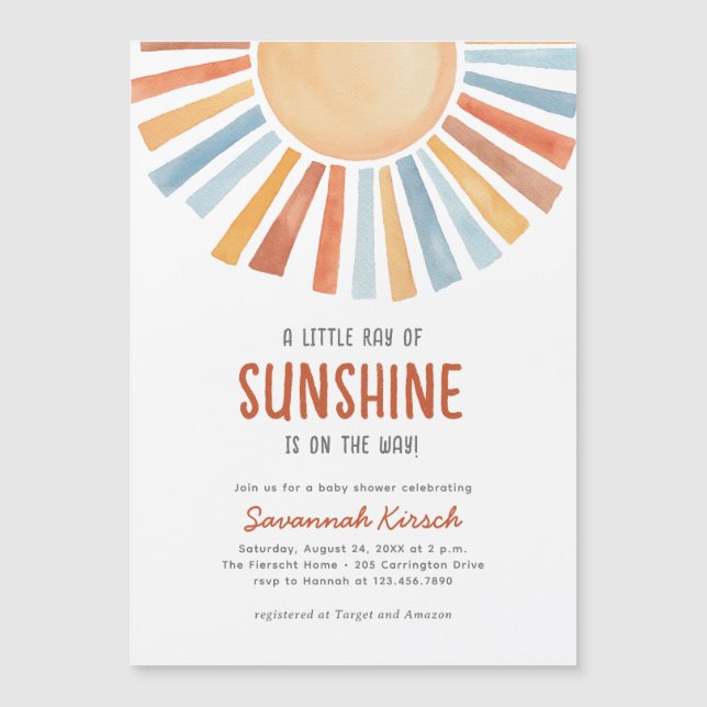 Invitation Magnétique Boho Sunshine Baby shower neutre pour les femmes (Devant)