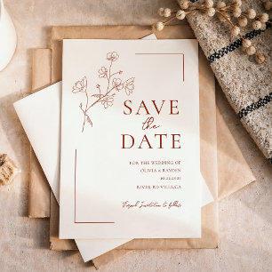 Invitation Magnétique Boho Terracotta Floral Wedding Enregistrer la date