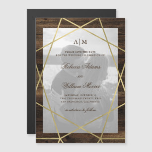 Invitation Magnétique Bois géométrique et rustique   Photo Enregistrer L