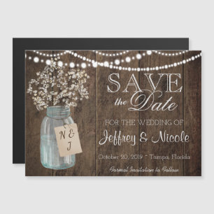 Invitation Magnétique Bois Rustic Country Barn Mariage date de sauvegard