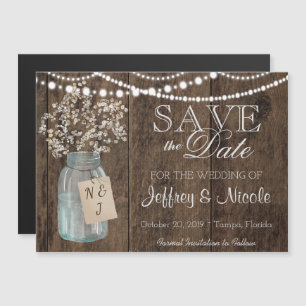 Invitation Magnétique Bois Rustic Country Barn Mariage date de sauvegard
