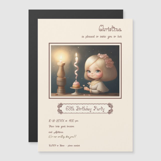 Invitation Magnétique Bonne fille anniversaire 01 (Devant / Derrière)