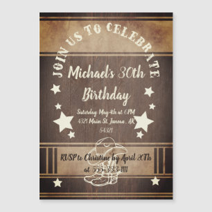 Invitation Magnétique Bottes et chapeau de cowboy avec étoiles invitatio