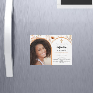 Invitation Magnétique Boucles de pêche en or rose arc photo Confirmation