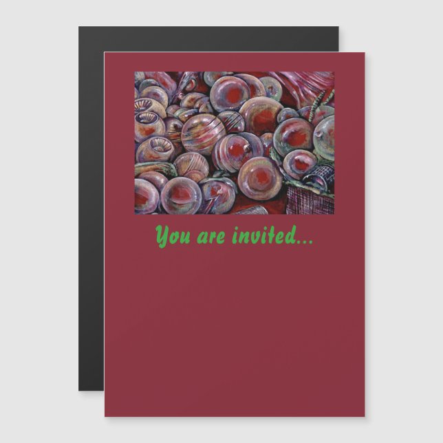 Invitation Magnétique Boules de Noël rouges (Devant / Derrière)