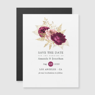 Invitation Magnétique Bourgogne Blush & Gold Floral Wedding Enregistrer