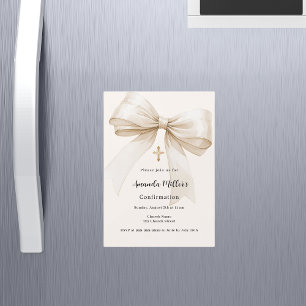 Invitation Magnétique Bow crème beige fille Confirmation