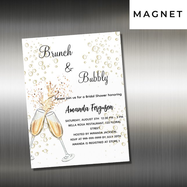 Invitation Magnétique Brunch Bubbly Fête des mariées or luxe (Créateur téléchargé)