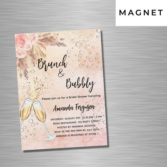 Invitation Magnétique Brunch Bubbly Fête des mariées rose pampas luxe (Créateur téléchargé)