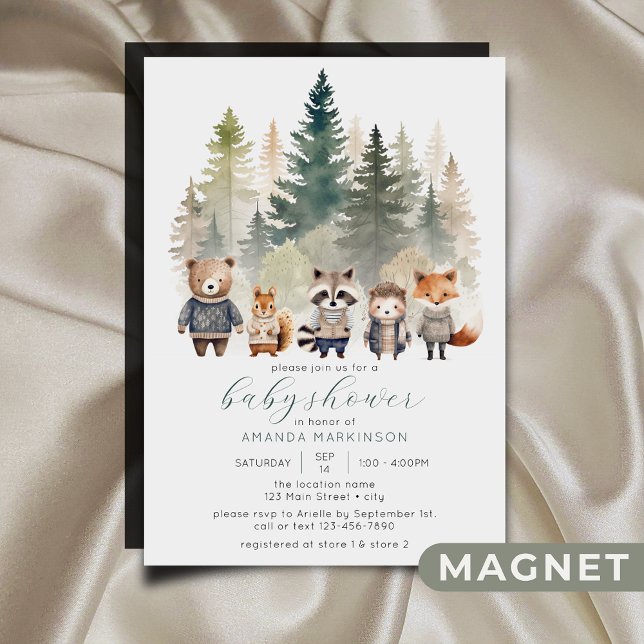 Invitation Magnétique Budget Baby shower d'aquarelle des bois (Créateur téléchargé)