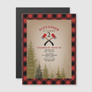 Invitation Magnétique Buffalo Plaid Ax Woodland Lumberjack Anniversaire
