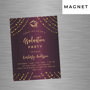 Invitation Magnétique Burgundy or stars fête de remise de diplômes luxe