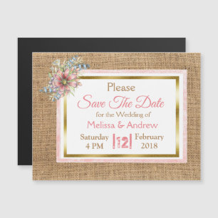 Invitation Magnétique Burlap Shabby Floral Enregistrer le Mariage de dat