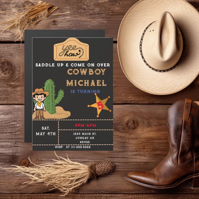 Invitation Magnétique Cactus Far West Garçon 5 Ans  (Créateur téléchargé)