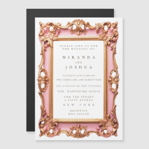 Invitation Magnétique Cadre orné filigrané rose magnétique doré