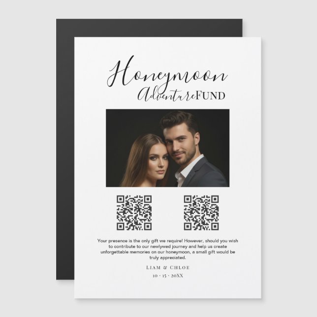 Invitation Magnétique Caisse de Lune de Miel Signe de Mariage avec Code  (Devant / Derrière)