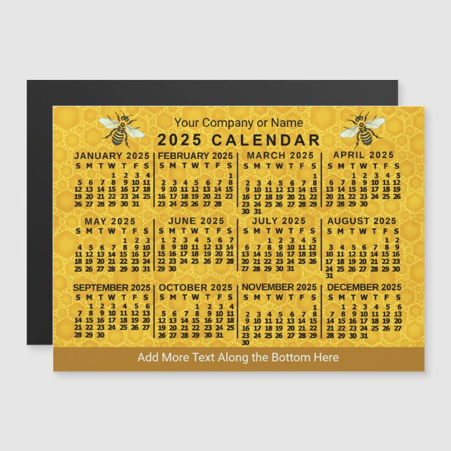 Invitation Magnétique Calendrier 2025 Année Bee Honeycomb Apiary Custom (Devant / Derrière)