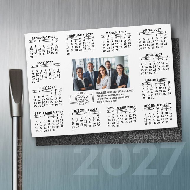 Invitation Magnétique Calendrier 2027 avec logo Informations de contact  (2027 Calendar)