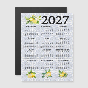 Invitation Magnétique Calendrier 2027 Citrons Carreaux Italiens Méditerr