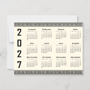 Invitation Magnétique Calendrier 2027, Frette Grecque, Noir sur Beige