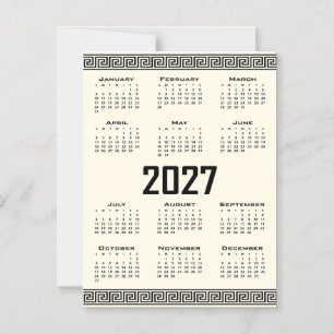 Invitation Magnétique Calendrier 2027, Frette Grecque, Noir sur Latte Co