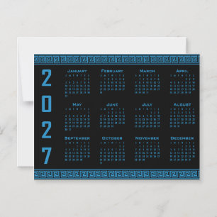 Invitation Magnétique Calendrier 2027, Frise Grecque, Cosmos Bleu sur Fo