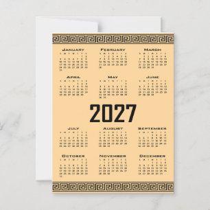 Invitation Magnétique Calendrier 2027, Frise Grecque, Noir sur Beige