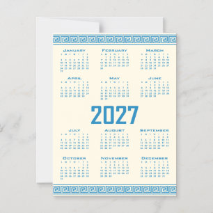 Invitation Magnétique Calendrier 2027, Méandre Grec, Bleu sur Latte Cosm