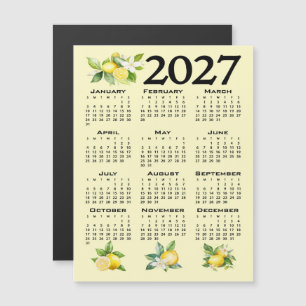Invitation Magnétique Calendrier 2027 Style Italien Citrons Jaune