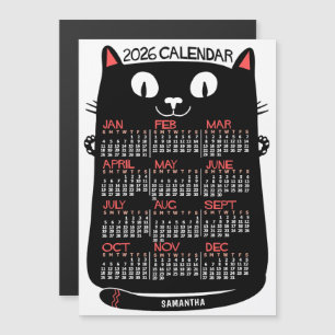 Invitation Magnétique Calendrier annuel 2026 Chat noir milieu du siècle 