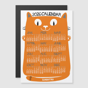 Invitation Magnétique Calendrier annuel 2026 Chat orange milieu du siècl