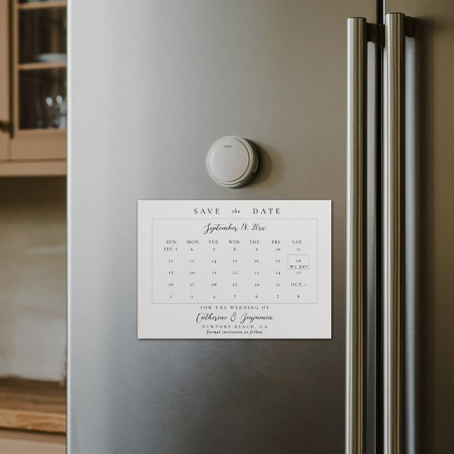 Invitation Magnétique Calendrier Calligraphie Mariage élégant Enregistre (wedding calendar save the date magnet modern minimalist calligraphy black white template)