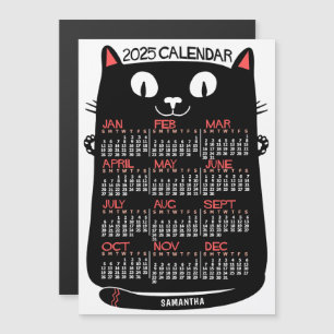 Invitation Magnétique Calendrier de l'année 2025 Chat noir du milieu du