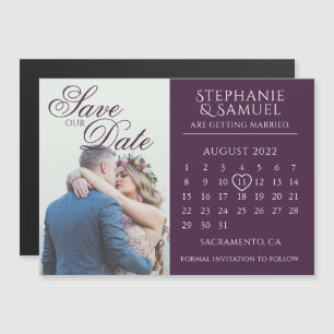 Invitation Magnétique Calendrier de mariage élégant violet Enregistrez l