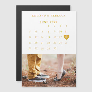 Invitation Magnétique Calendrier Elegant Gold Photo Wedding Enregistrer