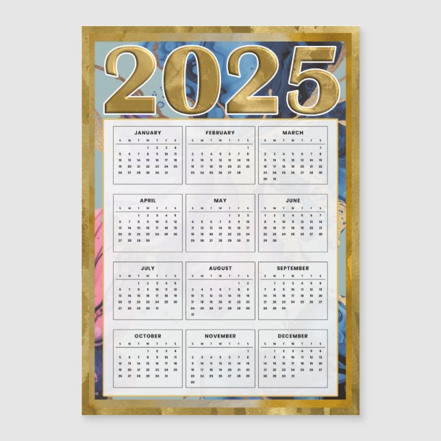 Invitation Magnétique Calendrier Magnétique 2025 Pour Fridge Gold Rose B (Devant)