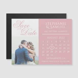 Invitation Magnétique Calendrier Mariage rose Dusty Photo Enregistrer la