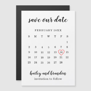 Invitation Magnétique Calendrier Moderne Cœur Rouge Mariage Enregistrez