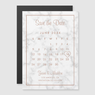 Invitation Magnétique Calendrier Moderne Marbre Rose Or Sauvegarder la D